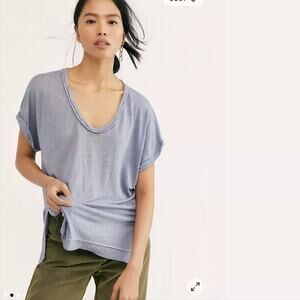 Free People‎ We the Free Under The Sun Tee in Denim Gray Womens Small Oversized